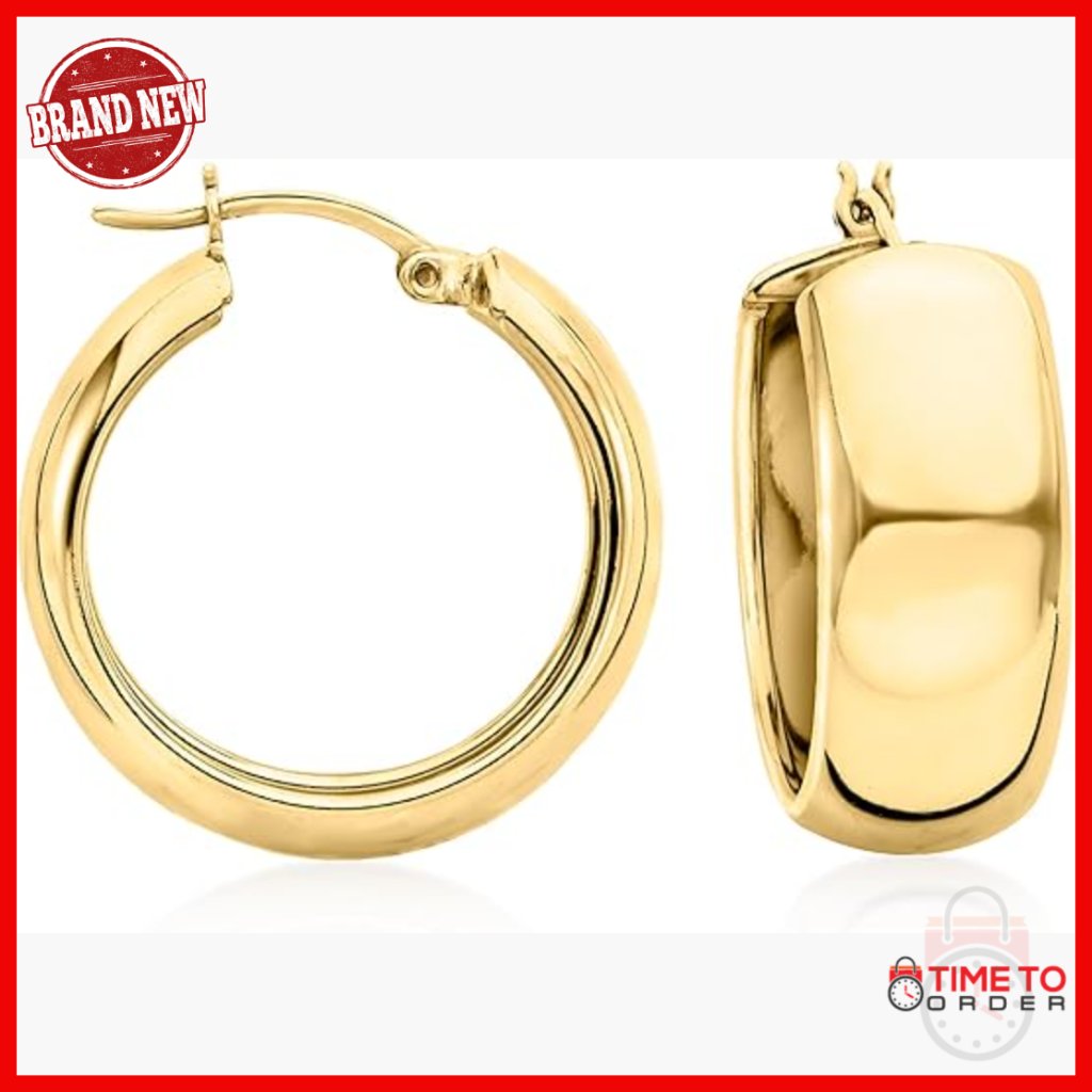 18kt Gold Over Sterling Wide Hoop Earrings 1 Inch Length